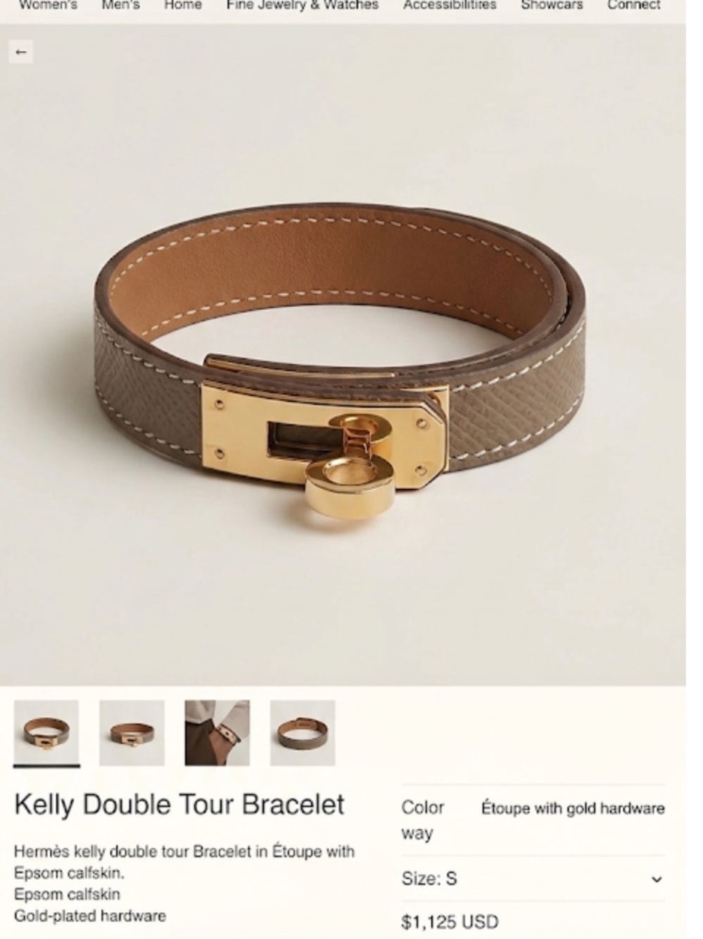 Taupe Double Tour Bracelet with Gold Hardware Hermes Kelly Étoupe